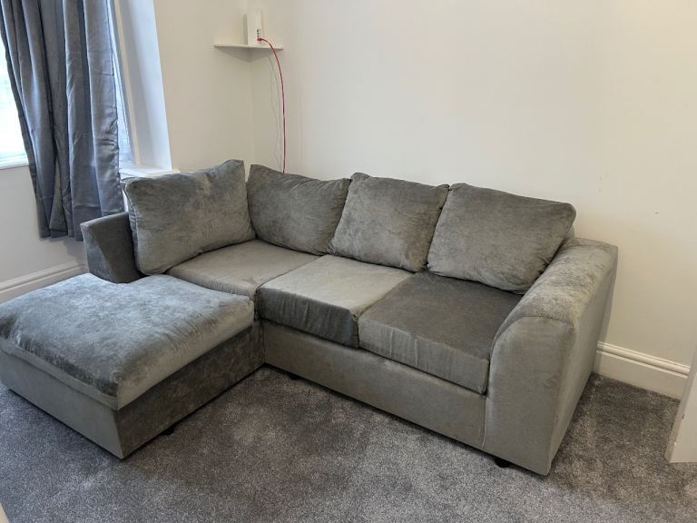 Grey fabric sofa L shape 