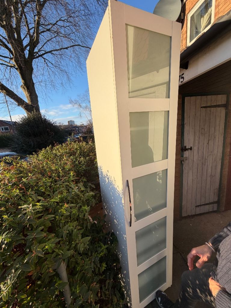 White Wardrobe with Glass Doors and Drawers