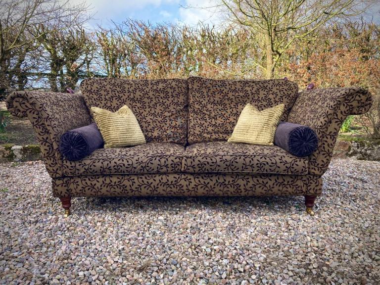 Large Knole Drop-end Three Seat Sofa in Soft Fabric & Cushions Chesterfield Knowle 