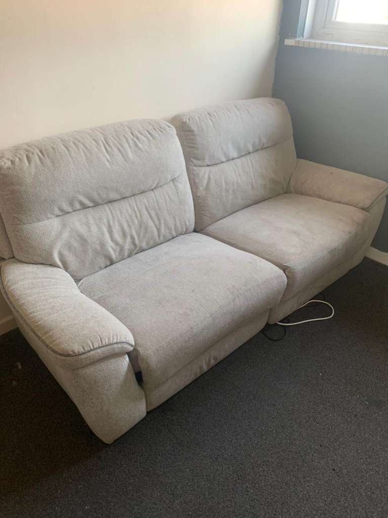 Two-Seater Grey Fabric Recliner Sofa – Good Condition