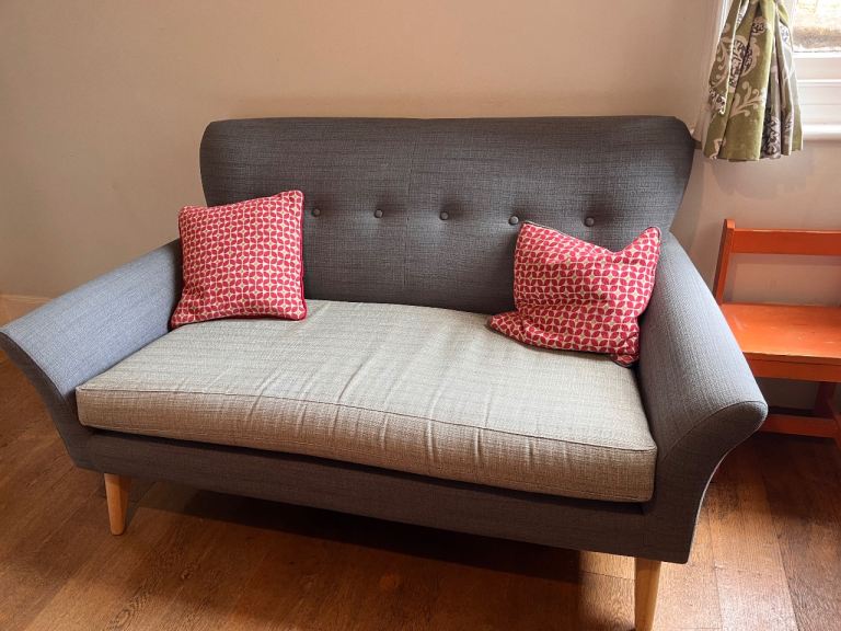 Two-Seater Grey Fabric Sofa – Good Condition