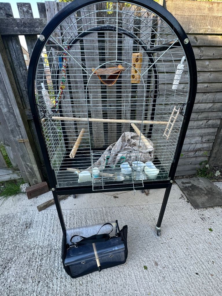 Parrot cage with toys and accessories and carry bag 