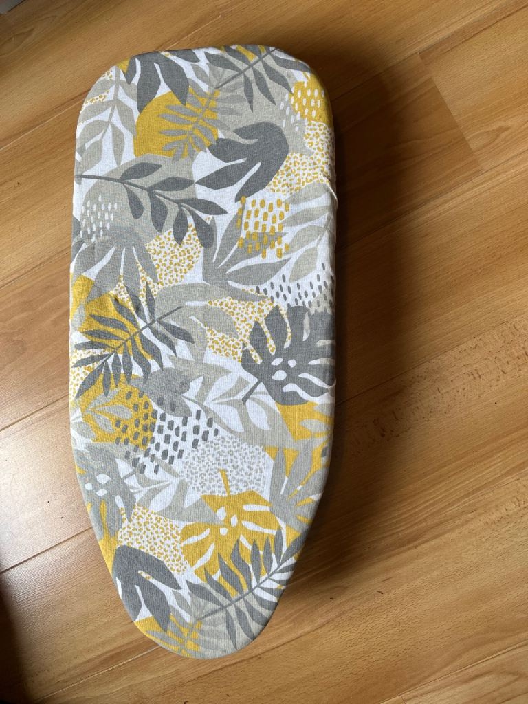 Ironing Board with Grey and Yellow Leaf Pattern Cover – As Good As New