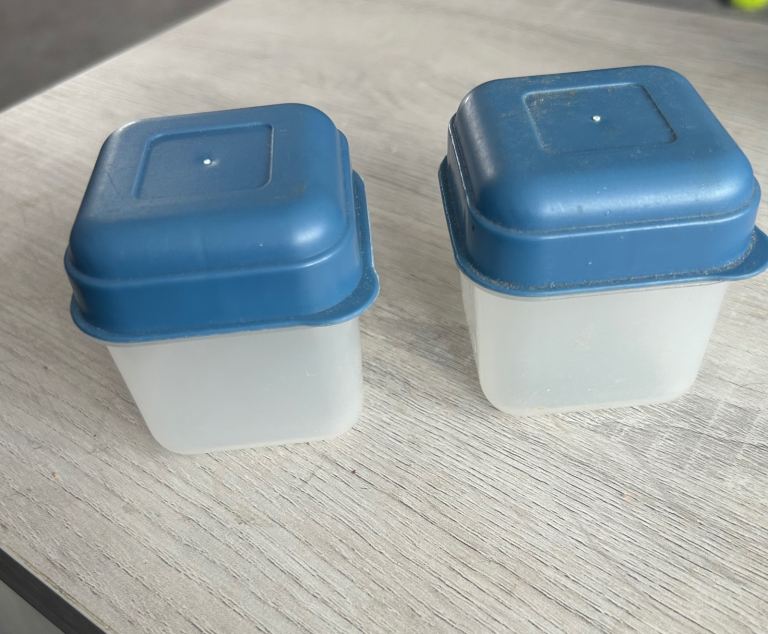 Small Square Plastic Storage Containers – Blue Lids – Set of 2