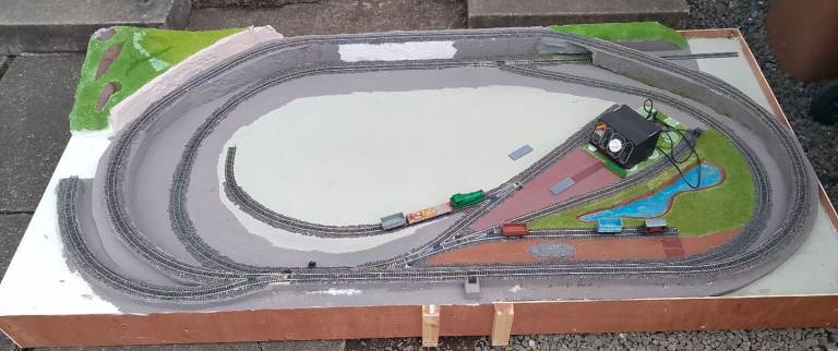   Massive 8ft x 4 ft Model Railway Layout with Tracks and Scenery – Good Condition