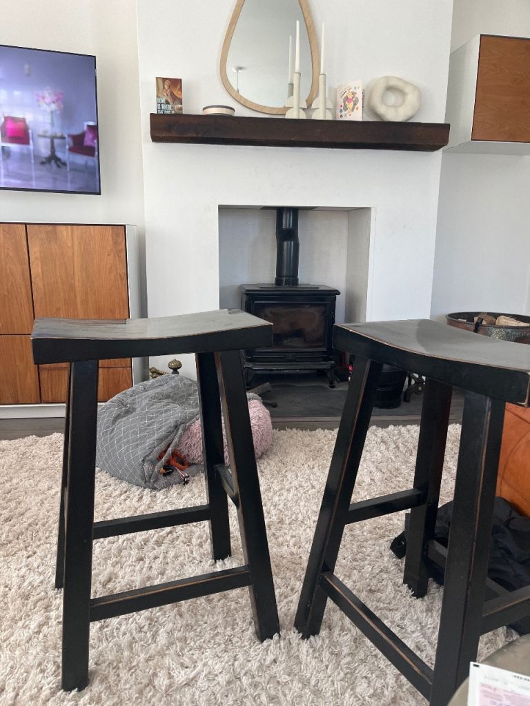 Pair of Wooden Bar Stools – Black, Good Condition