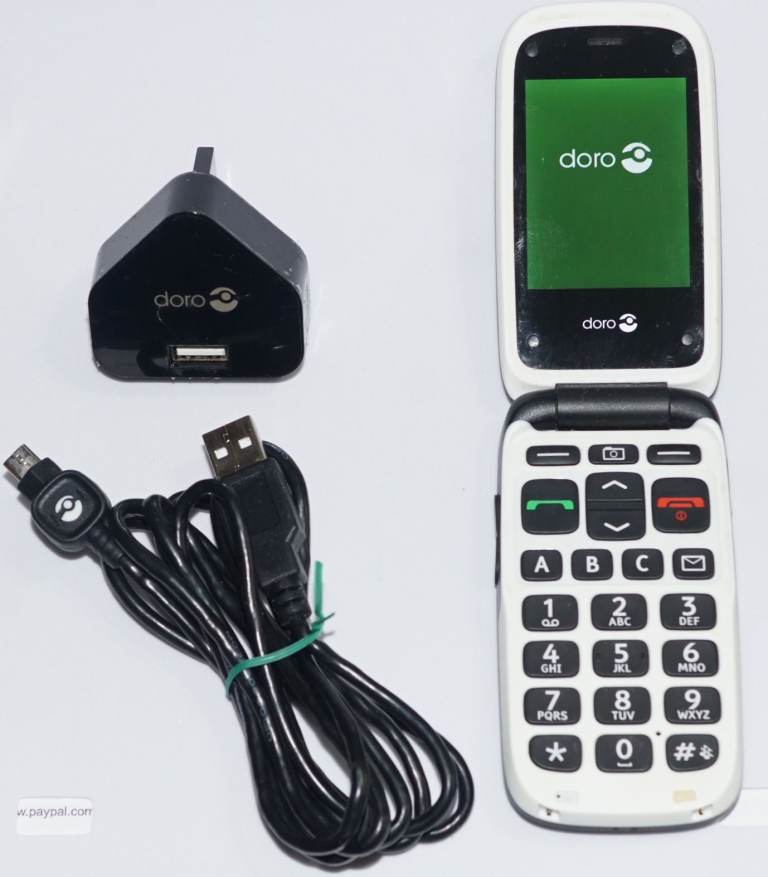 Doro PhoneEasy 612 Unlocked  Mobile Phone Big Button Flip phone for Seniors, + Charger & USB Cable