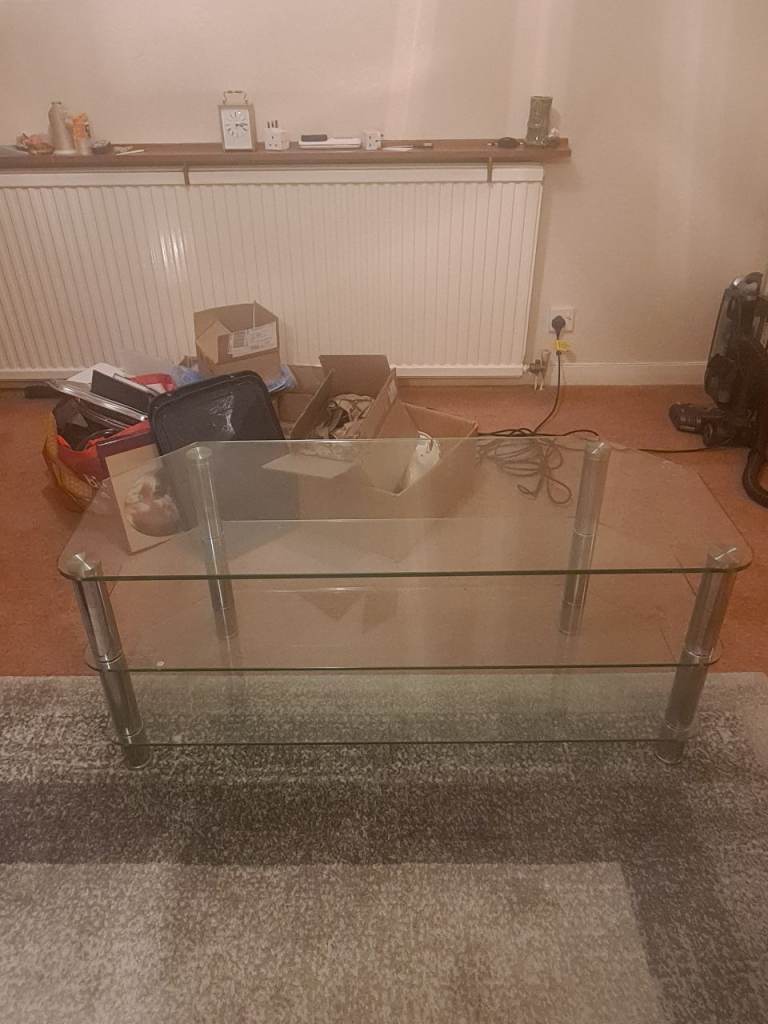 Glass/silver TV stand