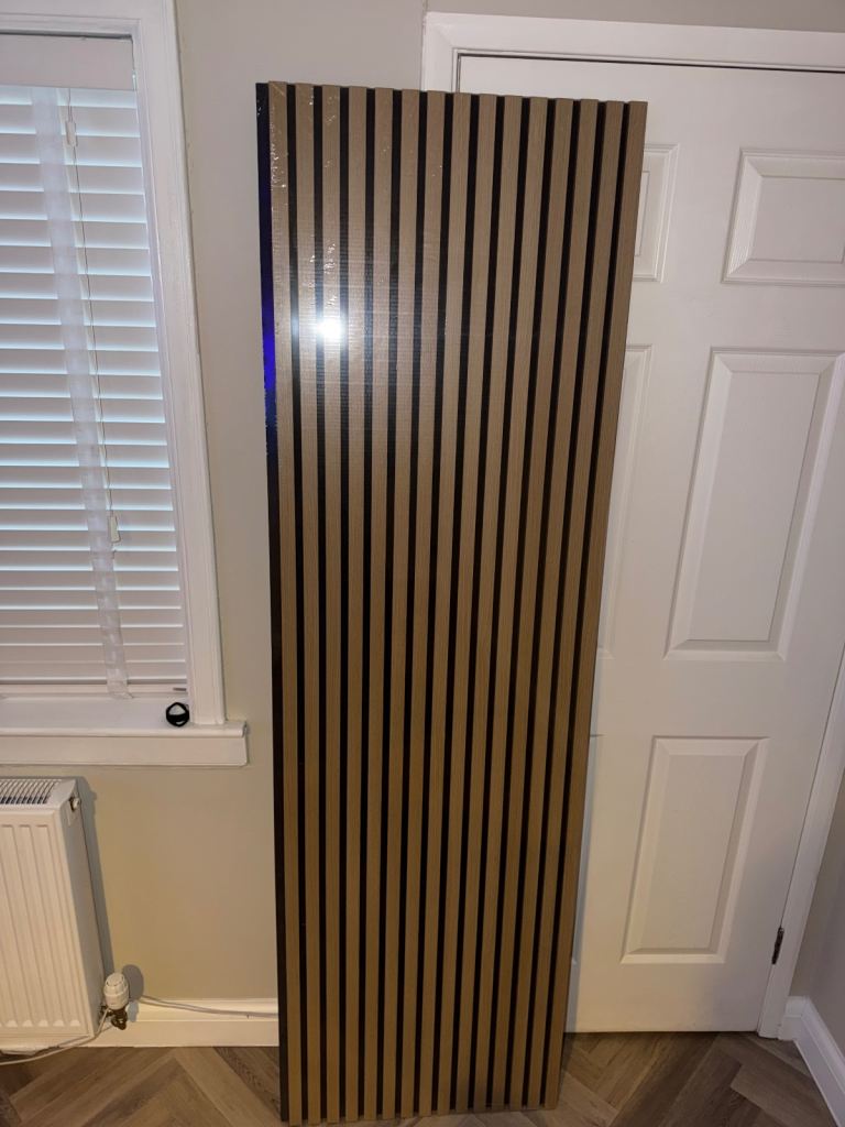 Slatted Wood Wall Panel - Natural Brown, New