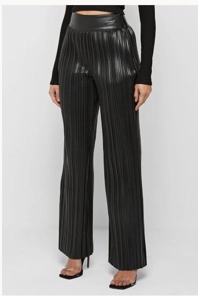 image for Pleated Leather Trousers - Black - New