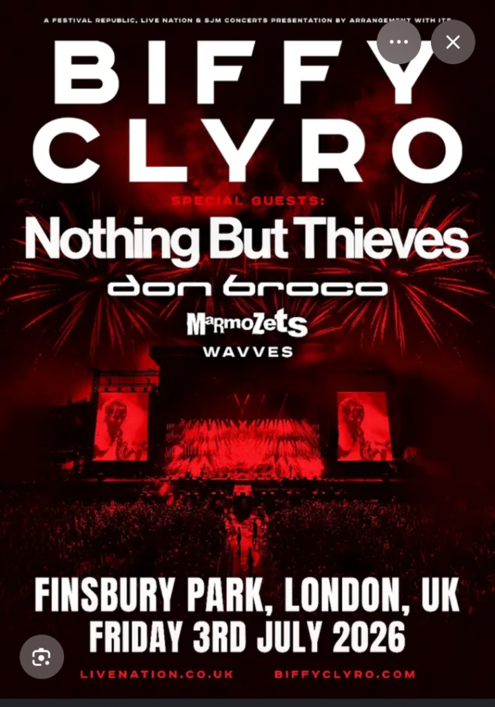 Biffy Clyro Live at Finsbury Park - Fri 3rd July 2026