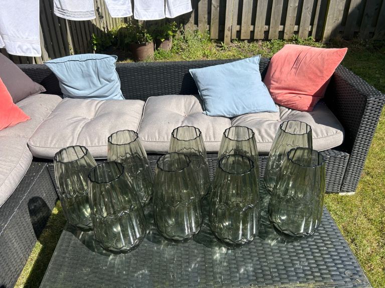 9 Green Glass Vases