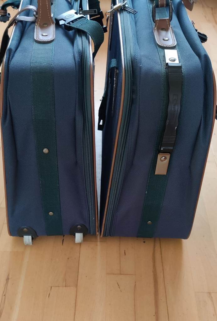 Vintage Carlton International green fabric suitcase 