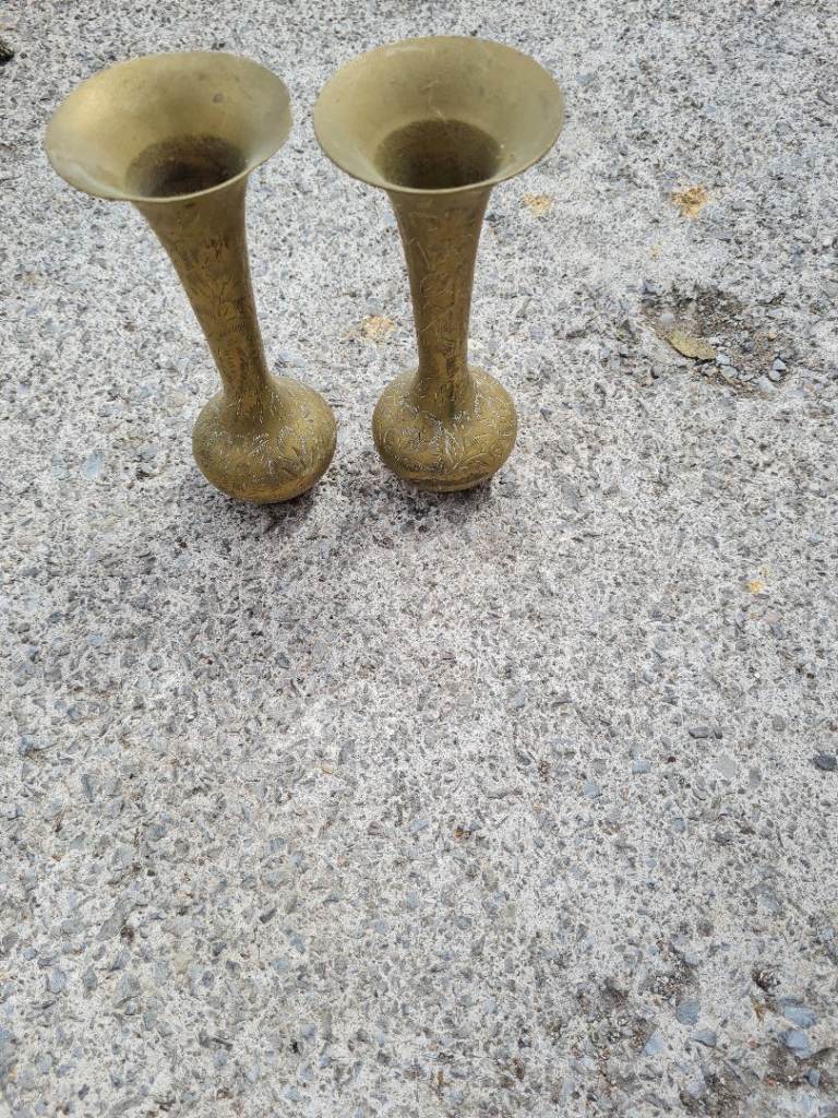 Pair of Brass Vases – Vintage Look, Good Condition