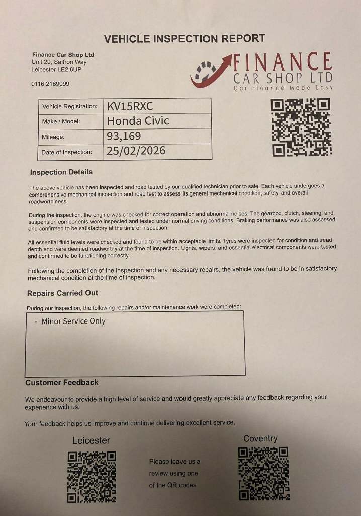 2015 Honda Civic 1.4 i-VTEC SE Plus 5dr HATCHBACK PETROL Manual