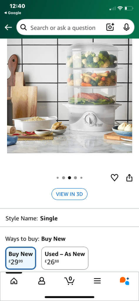 Russell Hobbs 3 Tier Electric Food Steamer, 9L, Dishwasher safe BPA free