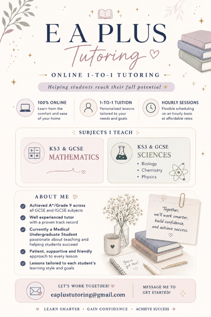 Online GCSE Maths, Biology, Chemistry & Physics Tutor