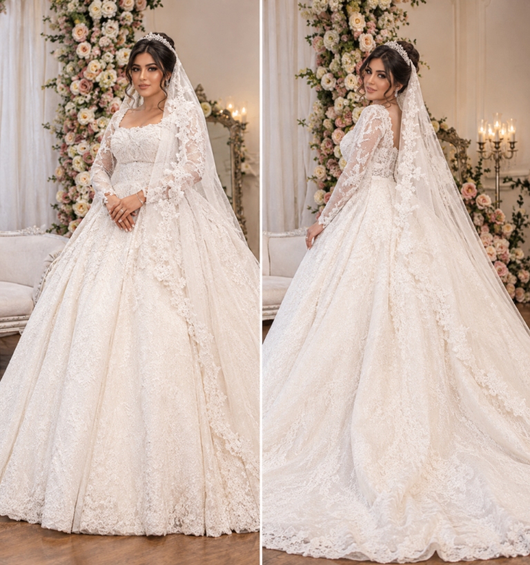 Bridal dress + Tiara + Veil Train - Lace Wedding Dress 