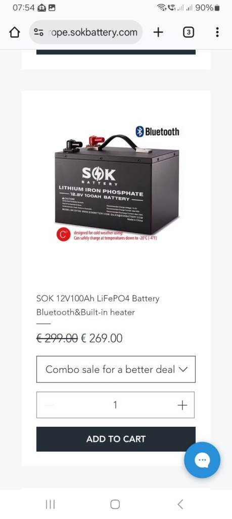 SOK heated 100Ah LiFePO4 Lithium leisure battery with built-in Bluetooth & heating.