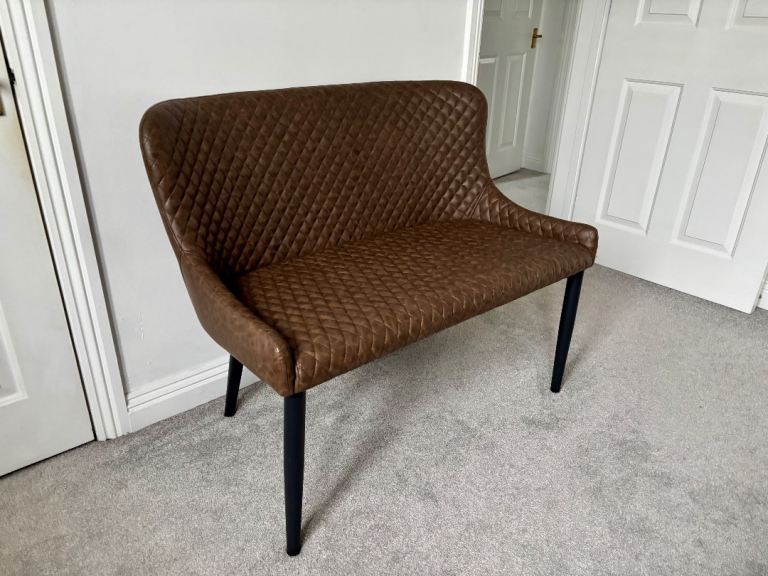 Brown Faux Leather Dining Bench/Chair – Good Condition