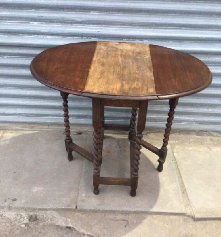 Antique Solid Oak Barley Twist Drop Leaf Gate Leg Dining Table Oval Wooden