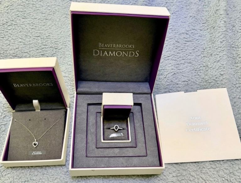 18ct White Gold Pear Blue Sapphire & Diamond Halo Ring & Matching Pendant & Chain
