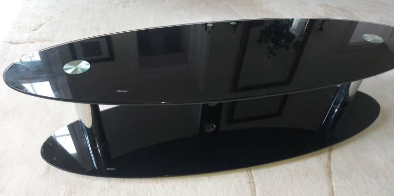 Black glass and chrome TV stand