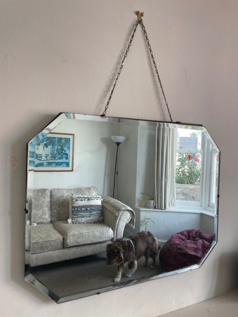 Vintage Octagonal Bevelled Edge Mirror with Chain