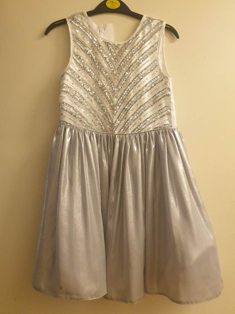 Kids Silver Sequin Party Dress – Good Condition