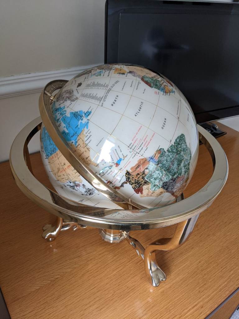 Large Mother of Pearl Gemstone Globe with Compass