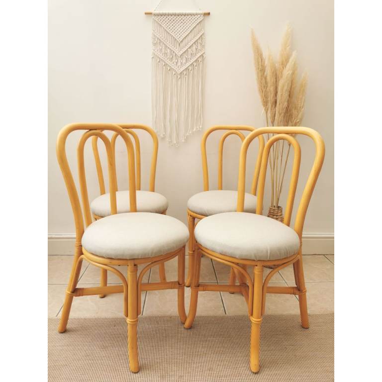 Boho bamboo bentwood dining chairs cane rattan tiki mid century modern