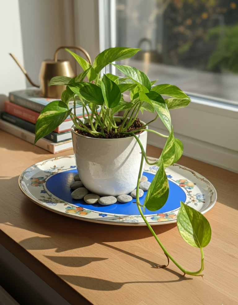 ​Luxury Vintage Art Deco botanical display Plant Saucer | Cobalt Blue & Floral | Large 28 cm