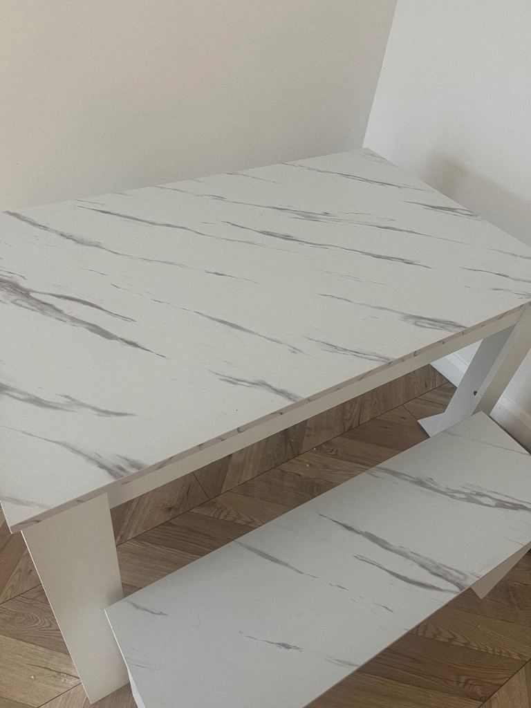 NEW WHITE AND GREY MARBLE TABLE