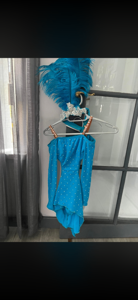 Turquoise Dance Costume with Feathers