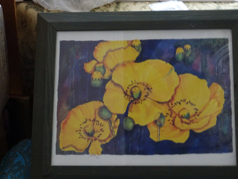Picture of Yellow Poppys in Green timber frame