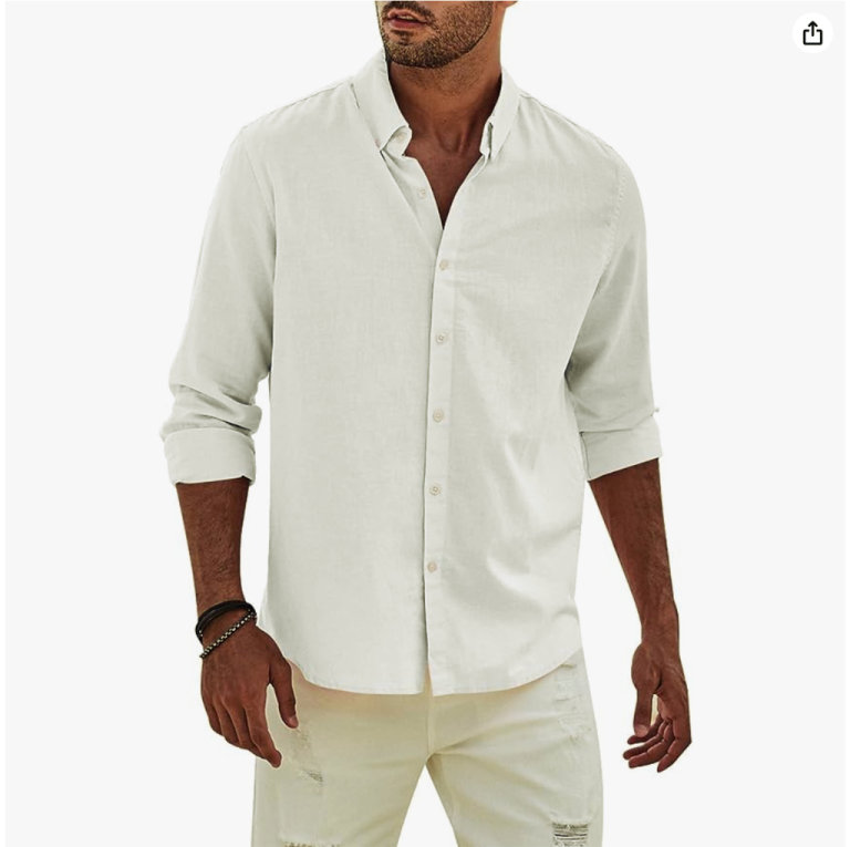 Mens White (off white) Casual Linen Shirt. Size L.  Brand NEW