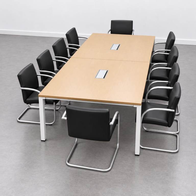 Steelcase 10-12 Person Boardroom Table, Light Oak / White, Power, Cable Management, L3200mm