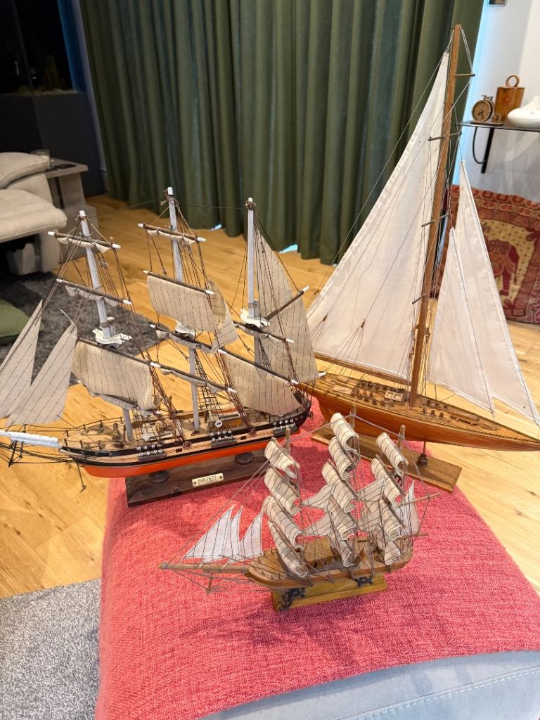 Set of 3 Wooden Model Ships - Decorative Ornaments