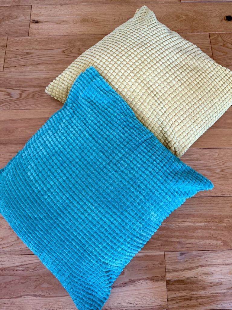 2x 20” Ikea Cushions - Turquoise Blue & Yellow