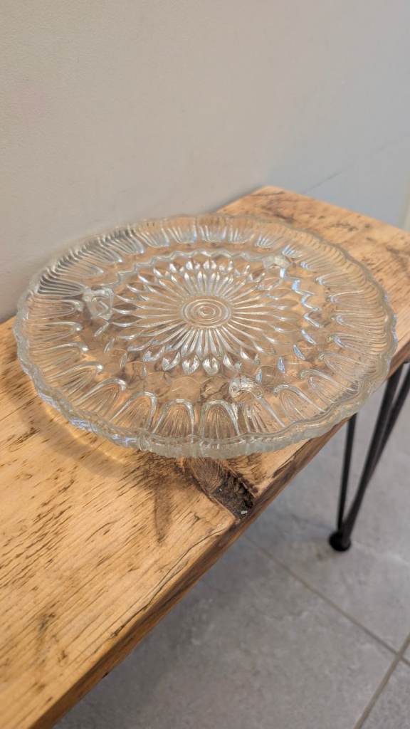 9" Vintage Cut Glass Cake Stand 