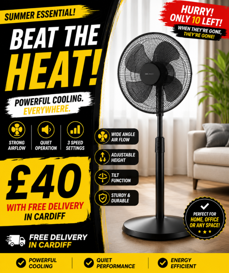 🔥 High Power Standing Fan – £40 Delivered in Cardiff – Only 10 Left! 🔥