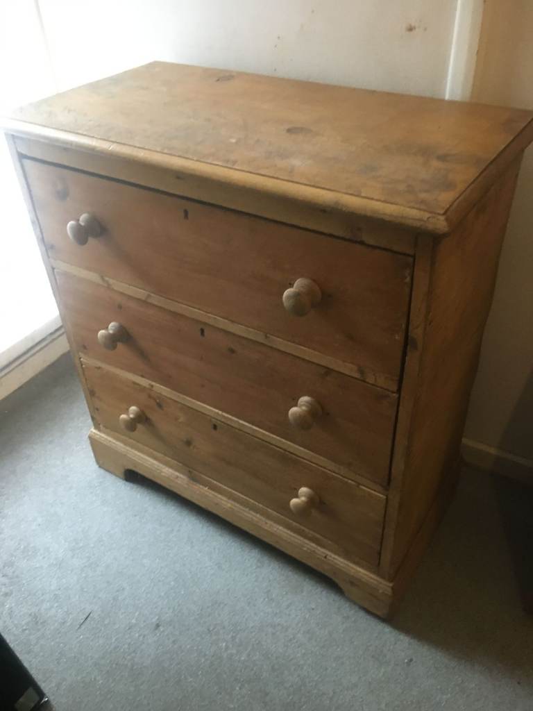 Antique Vintage Pine Wood Chest of Drawers 3 Drawers all with Locks 
