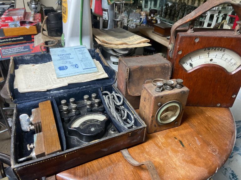 Vintage testing equipment, one from the railway