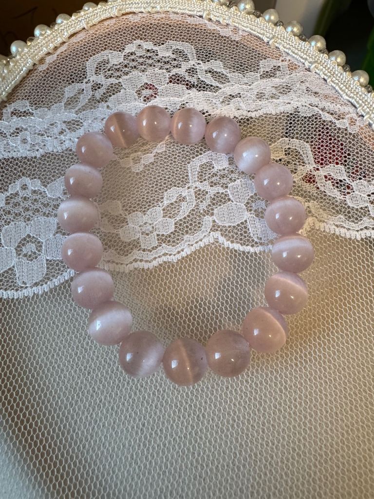 Soft Pink Cat's Eye Glass Beaded Stretch Bracelet, Dainty Jewelry for Women