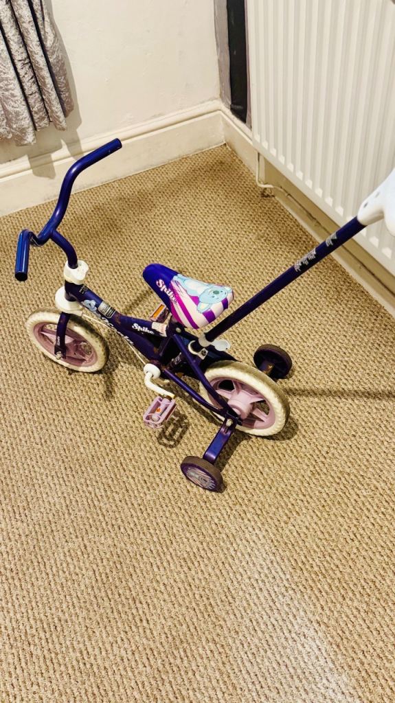 Girls Purple Kids Bike with Stabilisers and Push Handle
