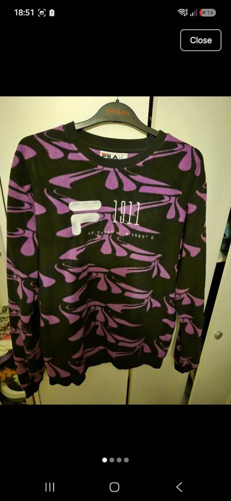 Fila Men's Jumper – Black and Purple Pattern, Size M