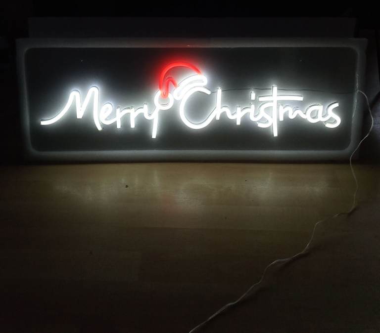 Merry Christmas Neon Sign – White & Red LED, NEW 
