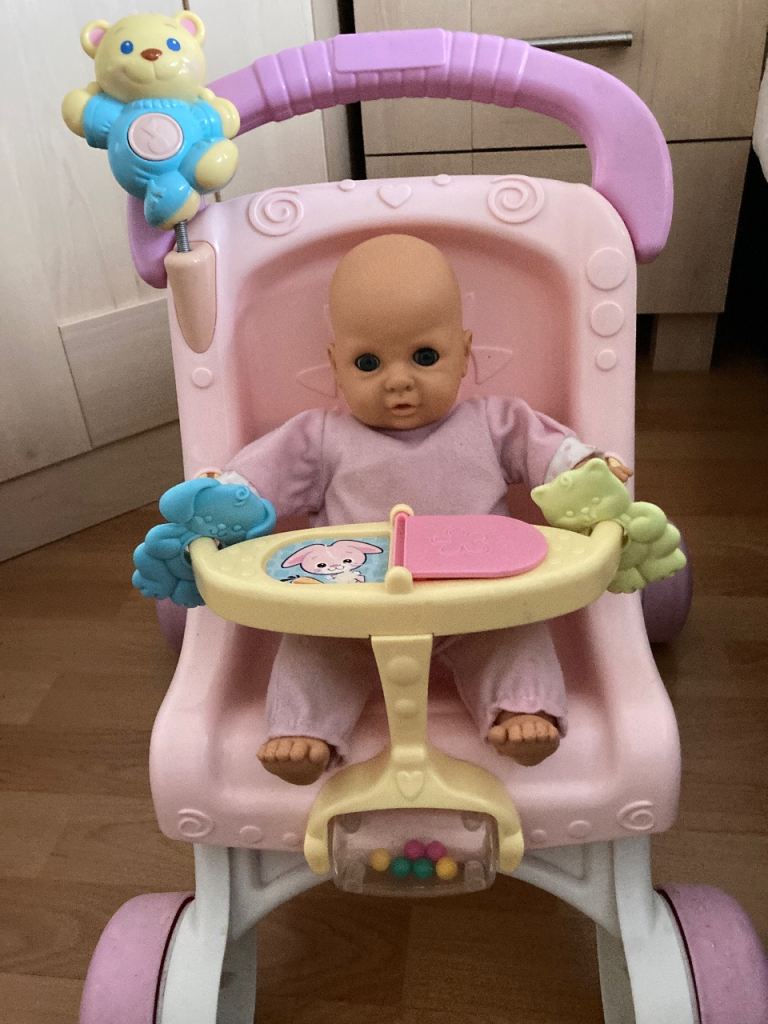 Fisher price dolls pink toy stroller pram