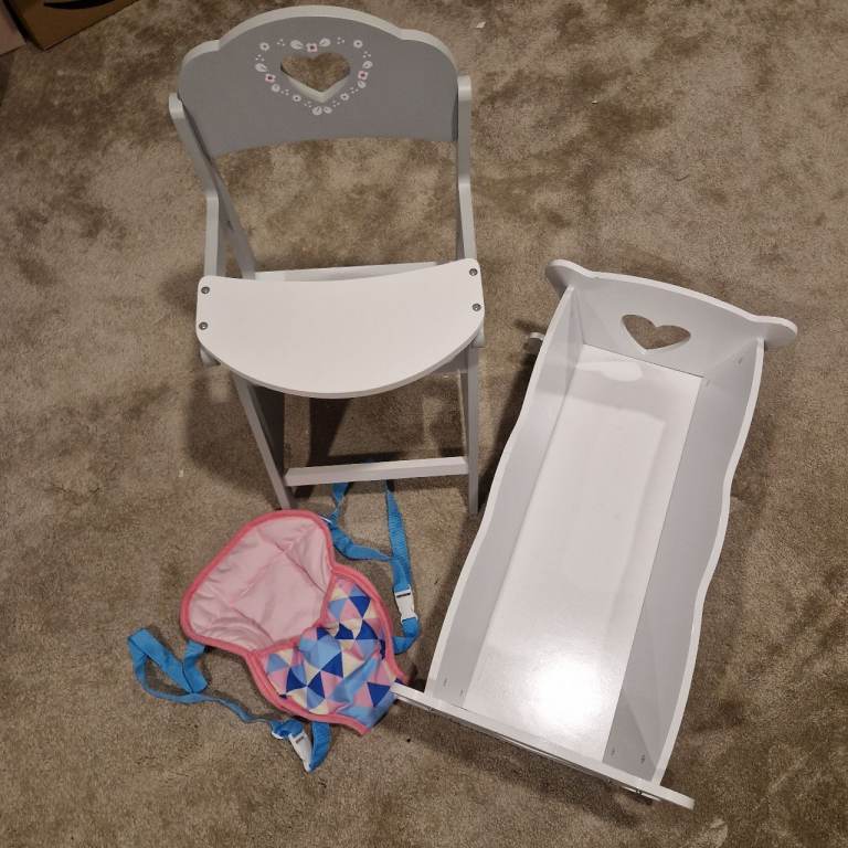 Doll's High Chair and Cot with Carrier – Good Condition