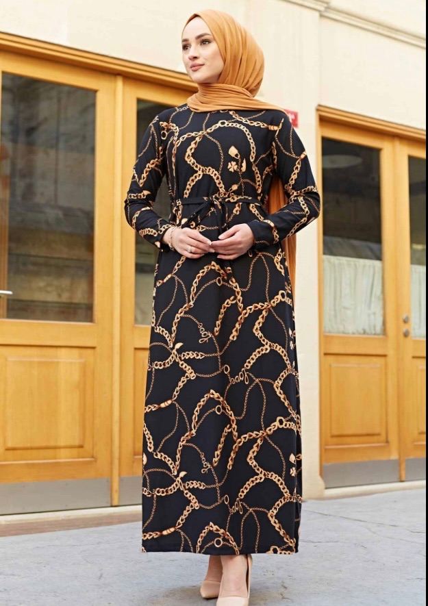 Black gold chain dress